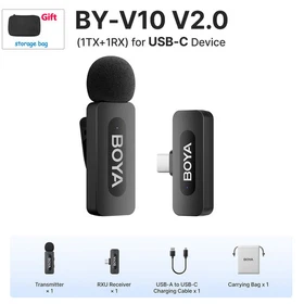 BOYA BY-V Wireless Lavalier Microphone 2.4GHz USB-C Lightning Android iPhone