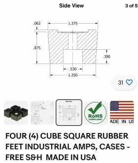 SQF10-2T-TPR87-B BUDWIG Cube Square Rubber Feet Frees #2