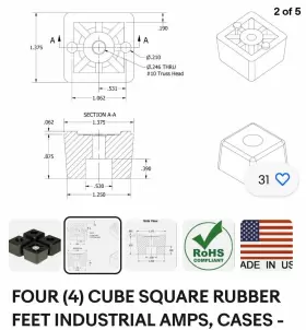 SQF10-2T-TPR87-B BUDWIG Cube Square Rubber Feet Frees #3