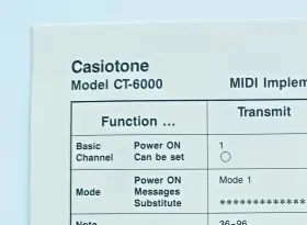 CT-6000 CASIO Midi Implementation Sheet Keyboard