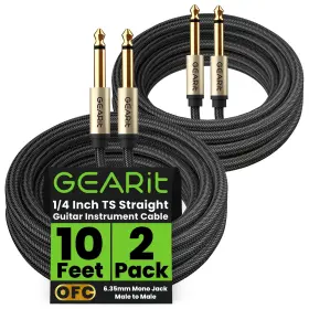 GI-BAS-635ST-BK-10FT-2PK GEARIT Guitar Cable Ts Straight