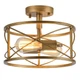 2-Light Semi Flush Mount Brushed Brass Ceiling Light Fixture, Farmhouse Indus...