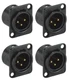 (4 Pack) Genuine Neutrik NC3MD-L-B-1 Black 3 Pin Gold XLR Panel Mount, Solder