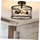  2-Light Semi Flush Mount Ceiling Light, Industrial Farmhouse Black Light 