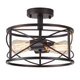 2-Light Semi Flush Mount Black Ceiling Light Fixture, Farmhouse Industrial Me...