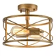 2-Light Semi Flush Mount Brushed Brass Ceiling Light Fixture, Farmhouse Indus...