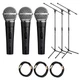 3-Pack of Shure SM58S Vocal Microphones Bundle with Mic Stands & XLR Cables