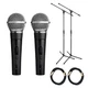 Pair of Shure SM58S Vocal Microphones Bundle with Mic Stands & XLR Cables